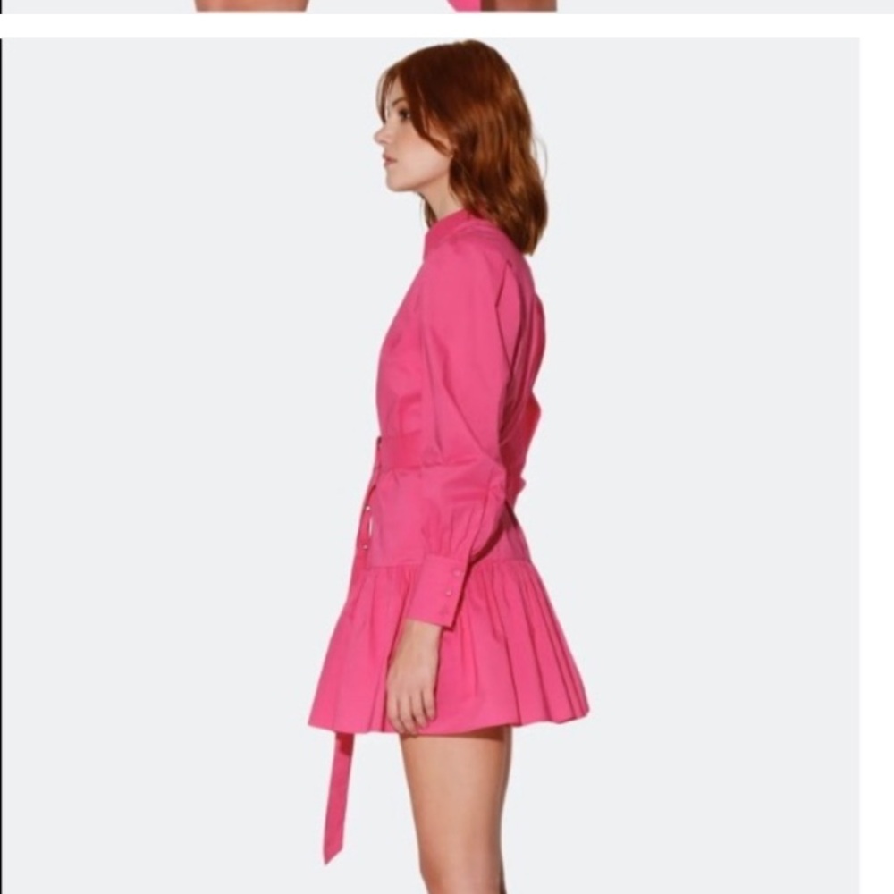 Walter Baker Hot Pink Button-Front Belted Shirt Dress - Picture 3 of 11